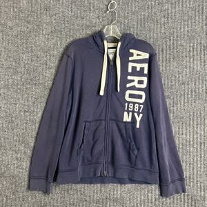 Aeropostale Mens Zip Up Hoodie Jacket Size Large Blue Pockets Skater Grunge